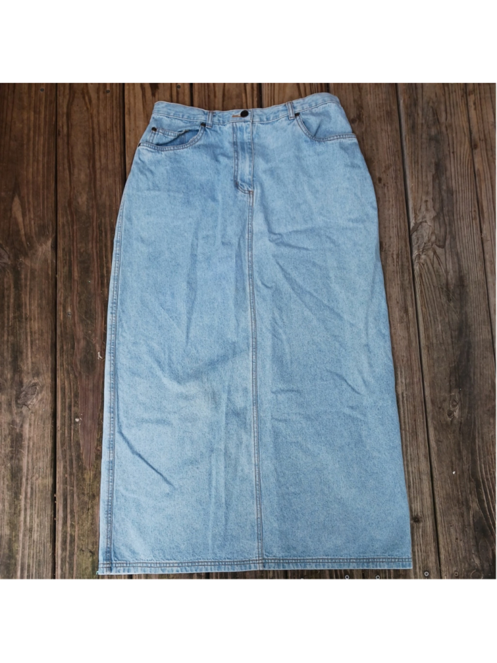 VTG RAPHAELLA Women's 12 Long Denim Skirt Button Front Pockets Blue Cotton